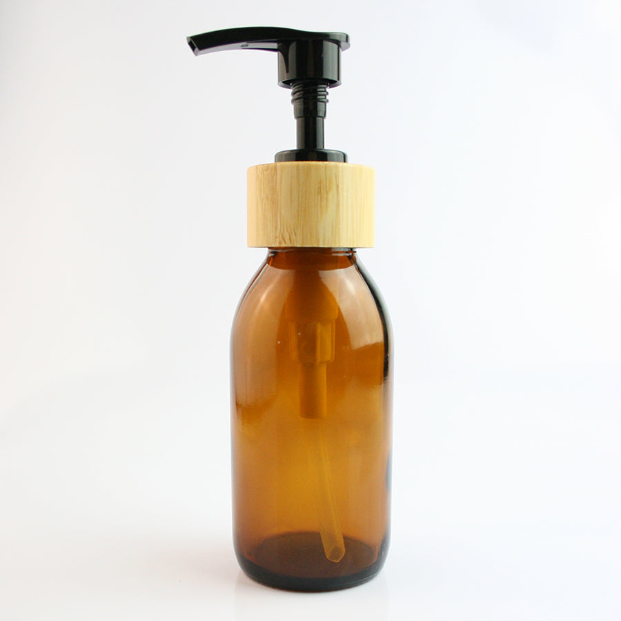 100ml Amber Glass Bottle with Bamboo Pump Top