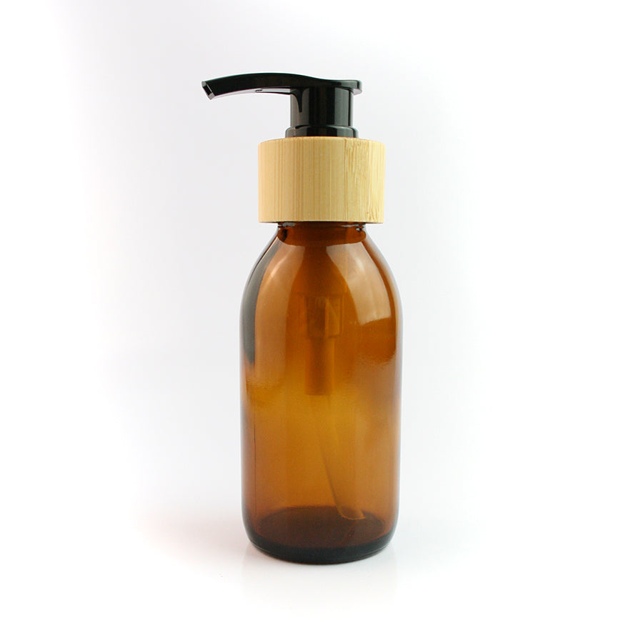 100ml Amber Glass Bottle with Bamboo Pump Top