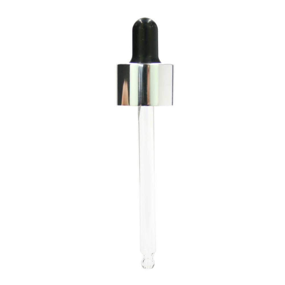 Pipette Dropper Top for Aromatherapy Bottle - 20mm - Silver & Black