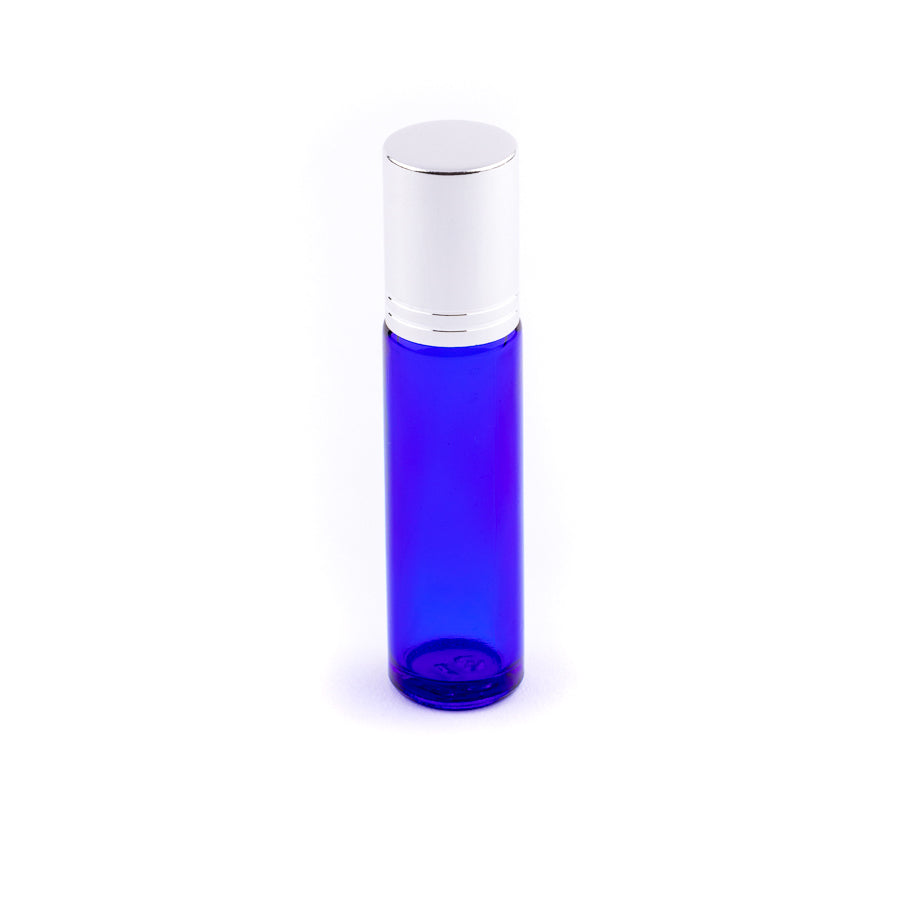 10ml Blue Glass Roller Bottles with Black Cap - Pack of 5