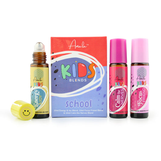 Amala Kids School Box - 3 Pure Essential Oil Rollers for Energy, Focus & Situational Anxiety