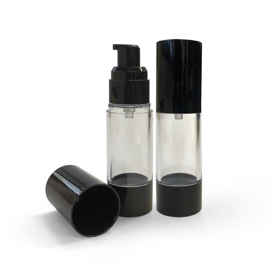 Airless Pump Clear Bottle - Black Cap - 30ml & 50ml - essentoils.co.za
