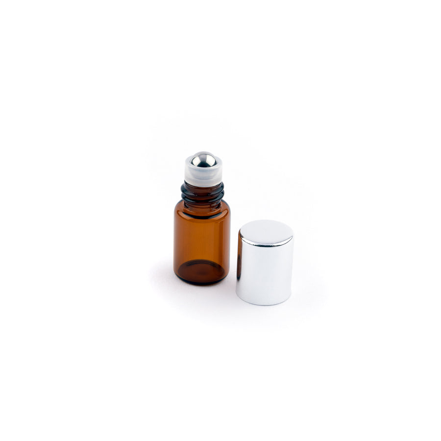 2ml Amber Glass Roller Bottles with Silver Cap - Pack of 5 - essentoils.co.za