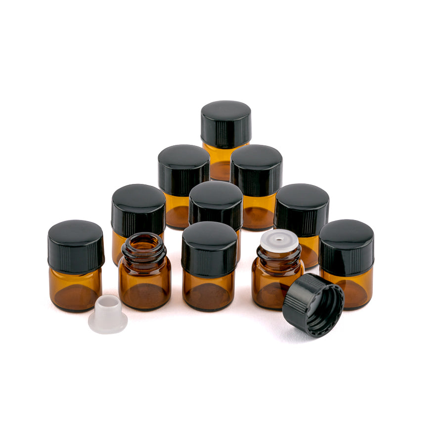 Pack of 12 Amber Glass 1ml Sample Bottles essentoils .za