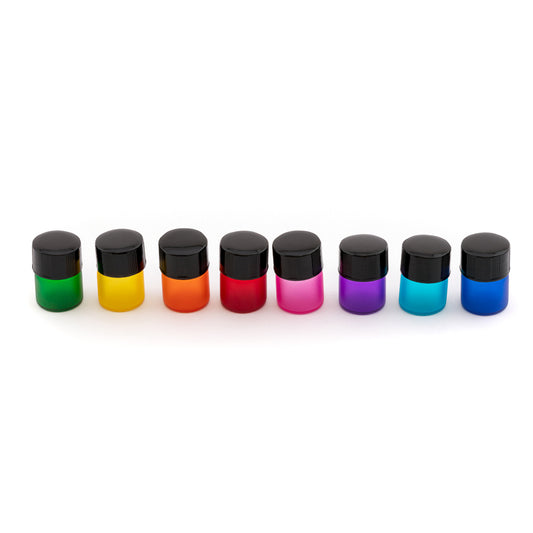 Pack of 8 Multicoloured Glass 1ml Sample Bottles - essentoils.co.za