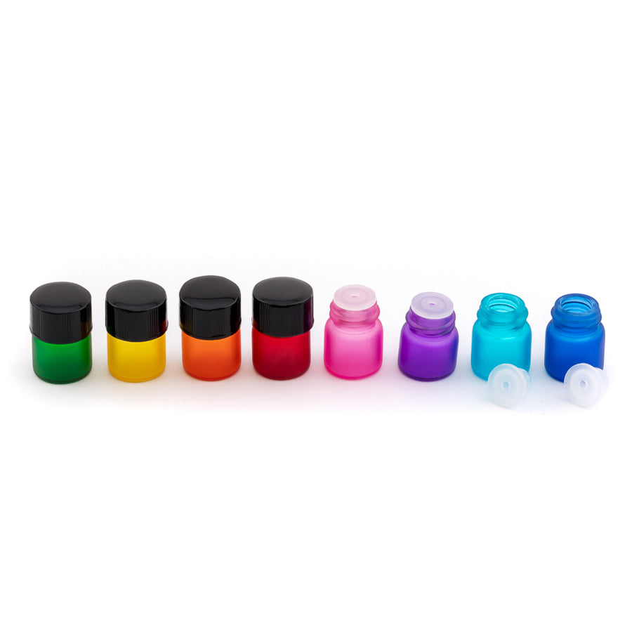 Pack of 8 Multicoloured Glass 1ml Sample Bottles - essentoils.co.za
