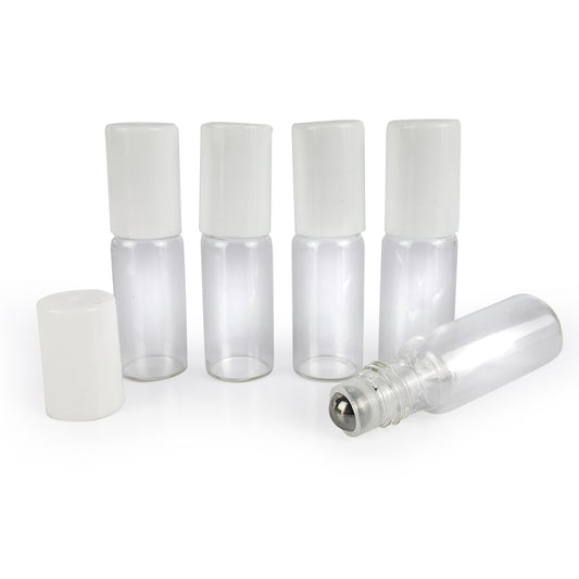 5ml Clear Glass Tube Bottles with Roller & White Cap - Pack of 5 - essentoils.co.za