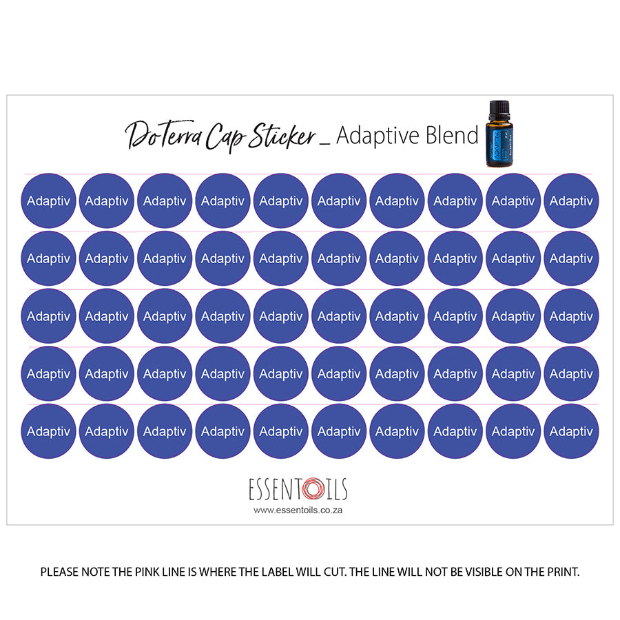 doTERRA Cap Stickers - Blends - Sheets of 50 - Adaptive - essentoils.co.za