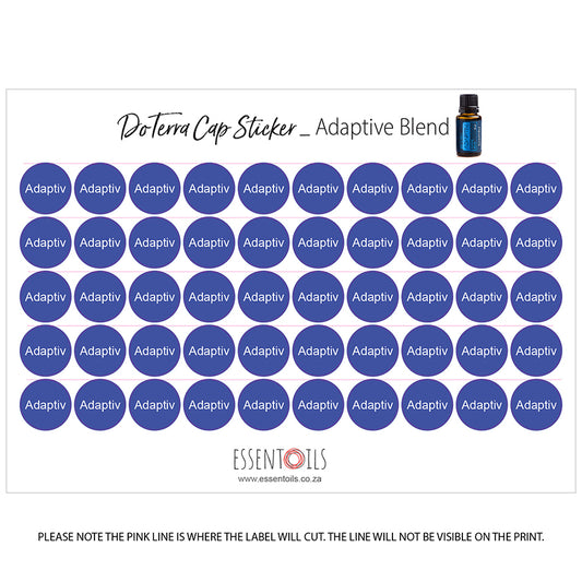doTERRA Cap Stickers - Blends - Sheets of 50 - Adaptive - essentoils.co.za