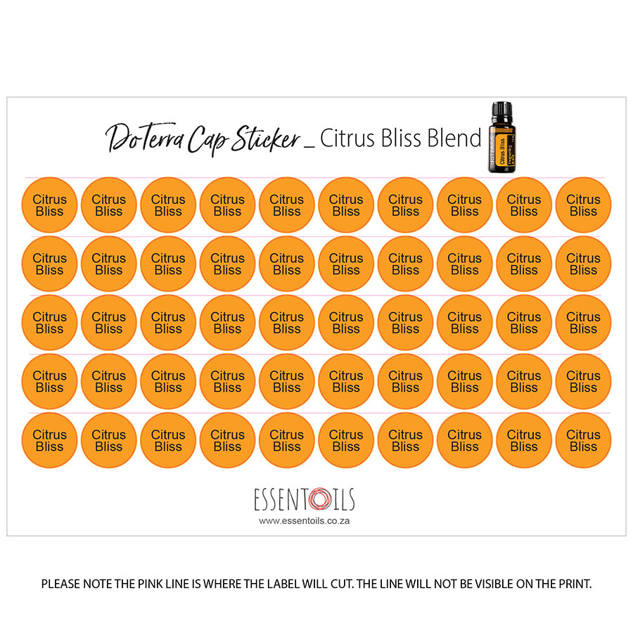 doTERRA Cap Stickers - Blends - Sheets of 50 - Citrus Bliss - essentoils.co.za