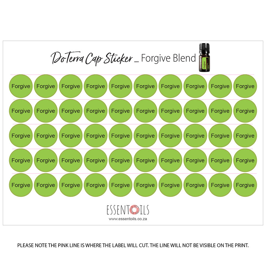 doTERRA Cap Stickers - Blends - Sheets of 50 - Forgive - essentoils.co.za