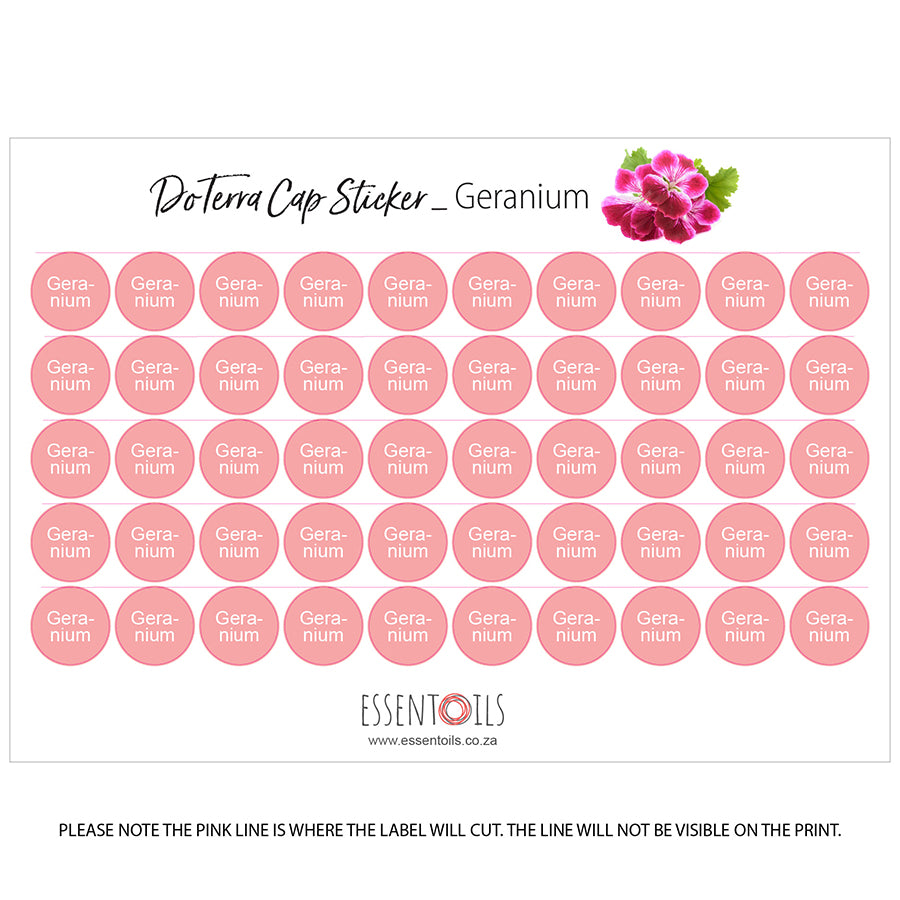 doTERRA Cap Stickers - Single Oils - Sheets of 50 - Geranium - essentoils.co.za