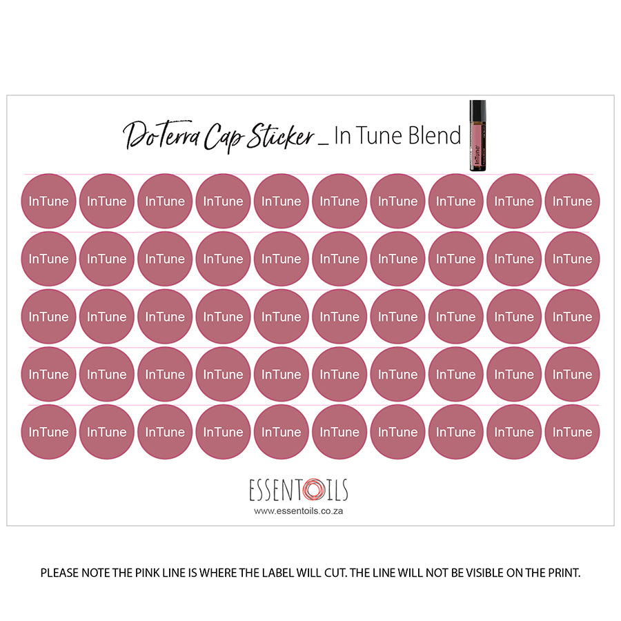 doTERRA Cap Stickers - Blends - Sheets of 50 - InTune - essentoils.co.za