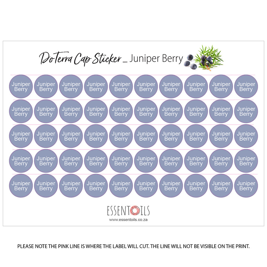 doTERRA Cap Stickers - Single Oils - Sheets of 50 - Juniper Berry - essentoils.co.za