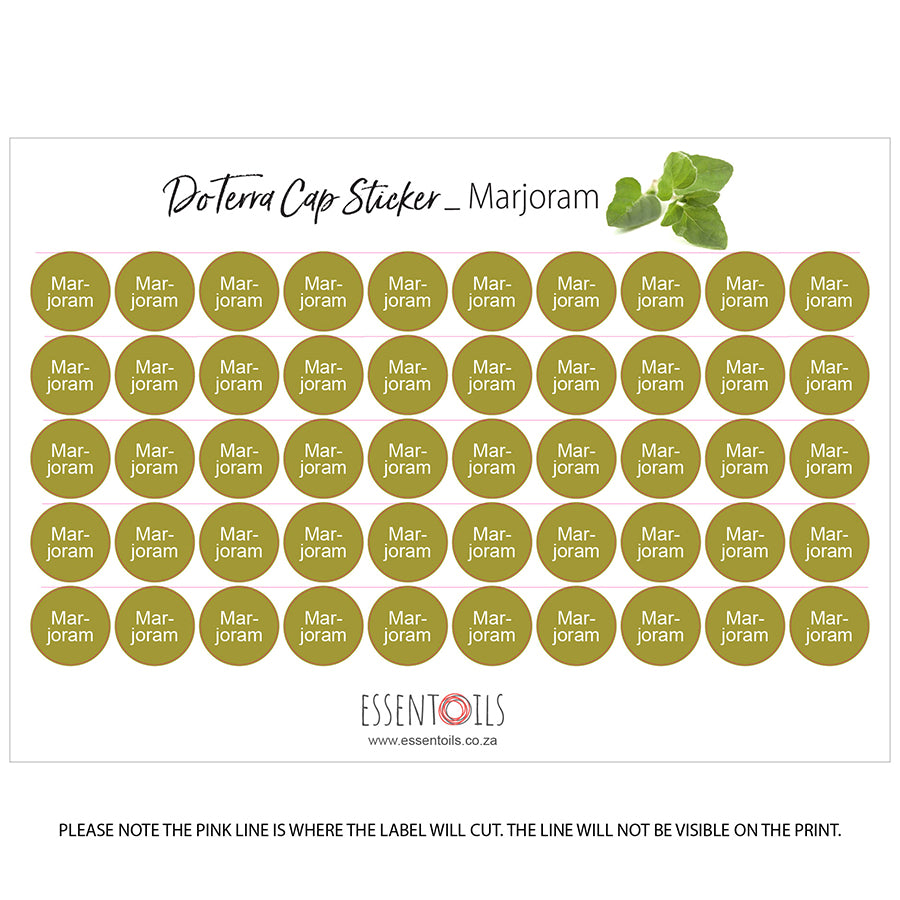 doTERRA Cap Stickers - Single Oils - Sheets of 50 - Marjoram - essentoils.co.za
