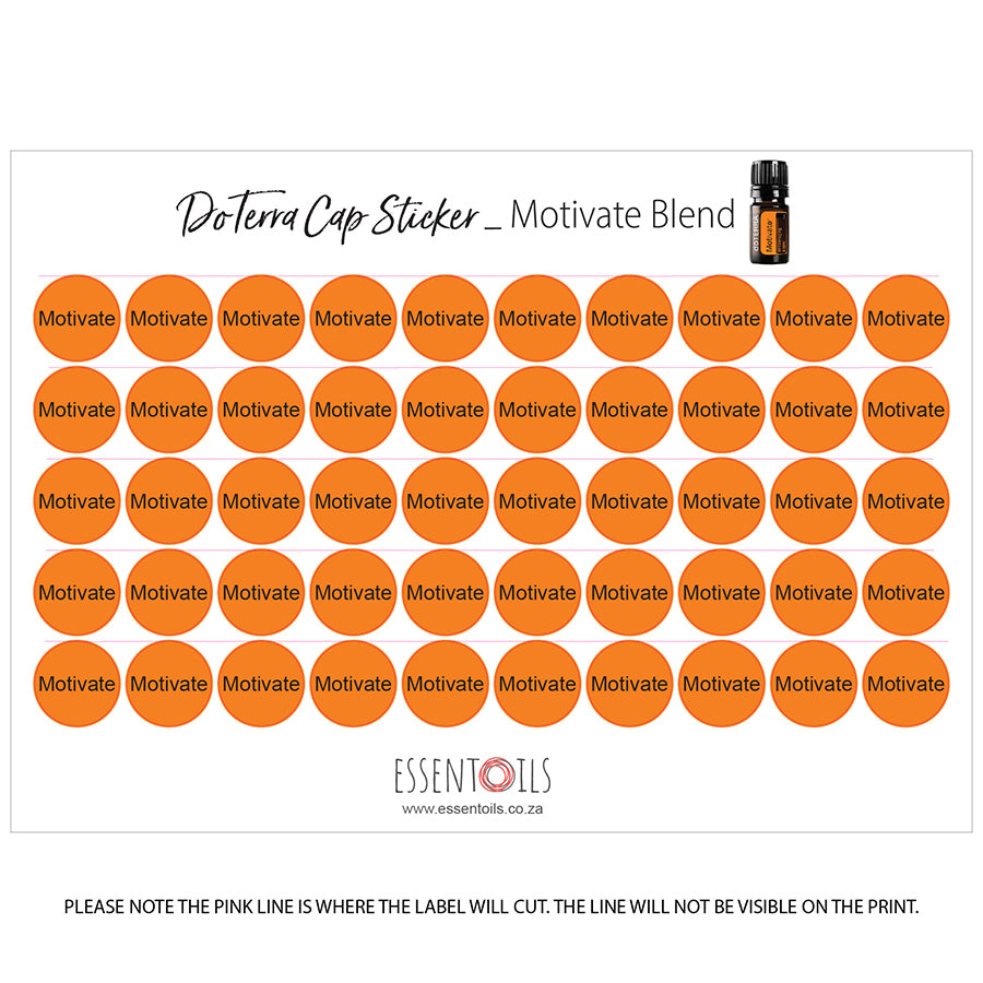 doTERRA Cap Stickers - Blends - Sheets of 50 - Motivate - essentoils.co.za