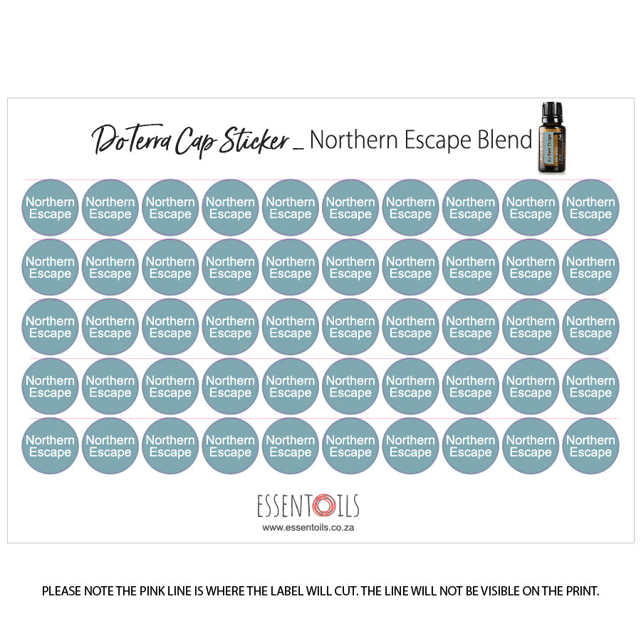 doTERRA Cap Stickers - Blends - Sheets of 50 - Northern Escape - essentoils.co.za