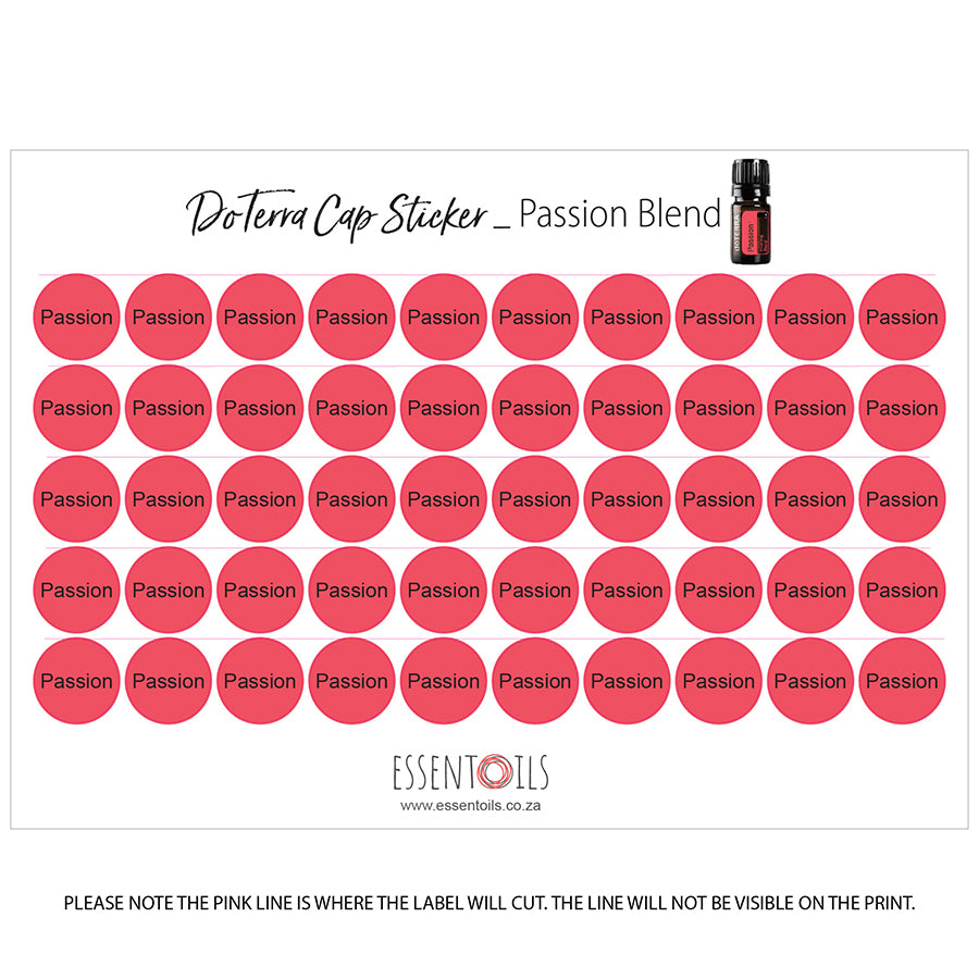 doTERRA Cap Stickers - Blends - Sheets of 50 - Passion - essentoils.co.za