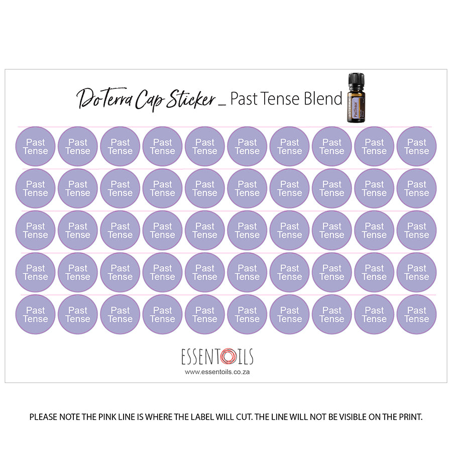 doTERRA Cap Stickers - Blends - Sheets of 50 - Past Tense - essentoils.co.za