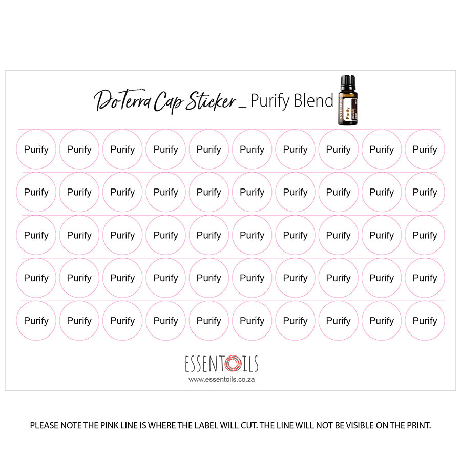 doTERRA Cap Stickers - Blends - Sheets of 50 - Purify - essentoils.co.za