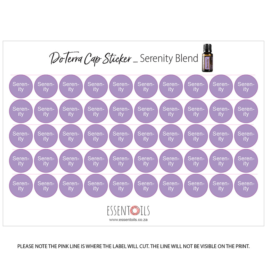 doTERRA Cap Stickers - Blends - Sheets of 50 - Serenity - essentoils.co.za