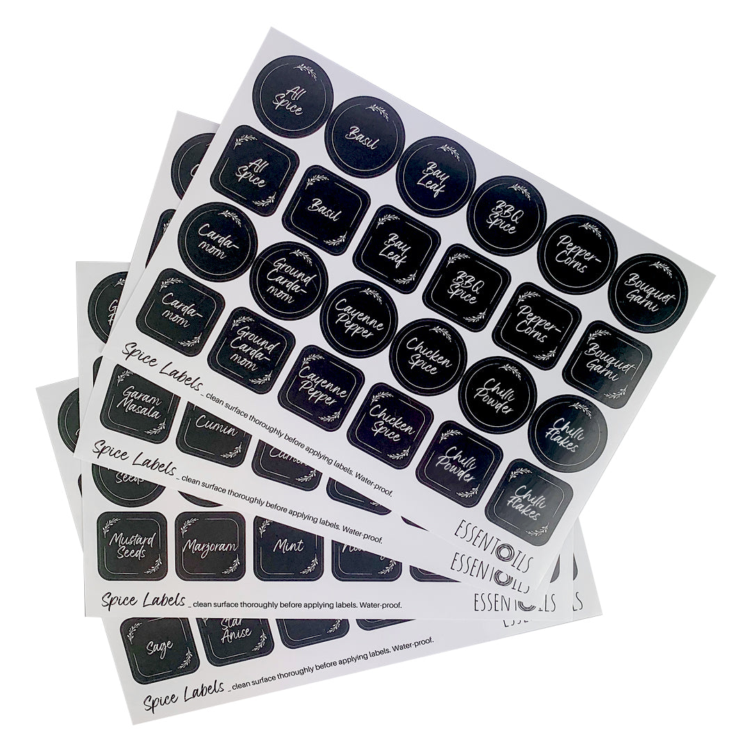 Herb & Spice Jar Labels - Kitchen - Set of 100 Adhesive Vinyl Labels - essentoils.co.za