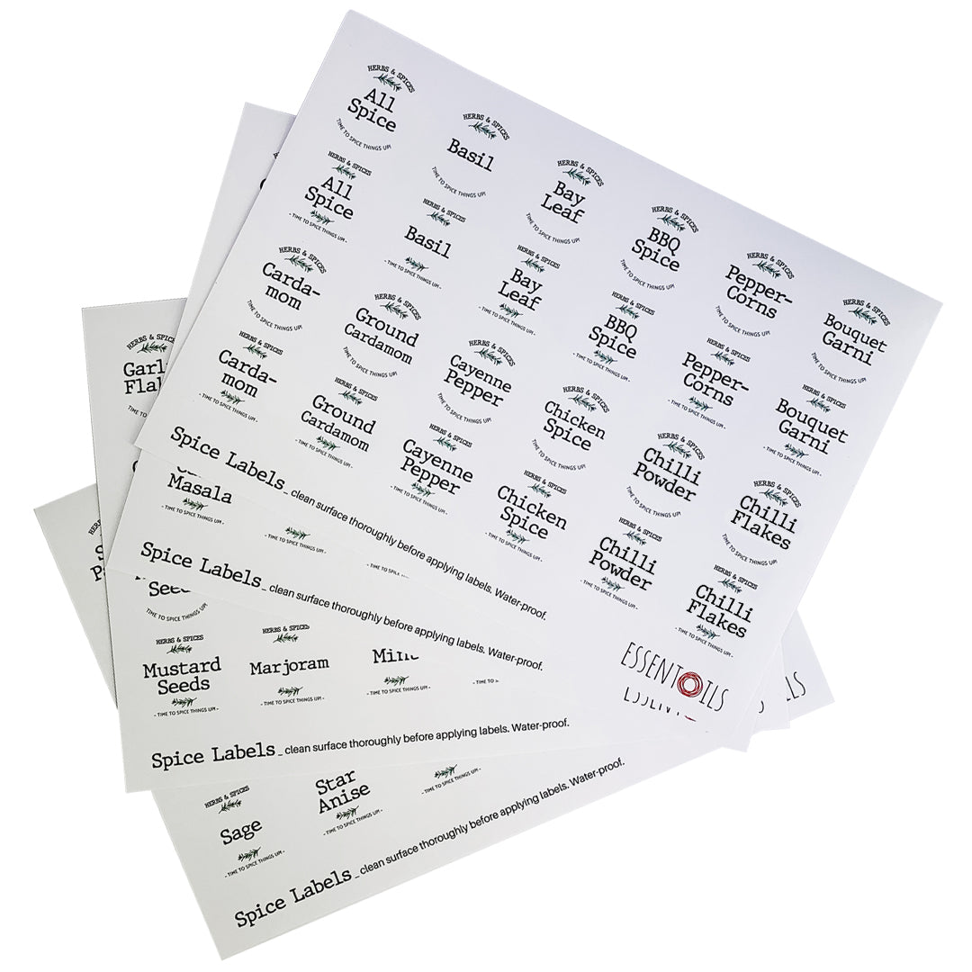 Herb & Spice Jar Labels - Kitchen - Set of 100 Adhesive Vinyl Labels - essentoils.co.za