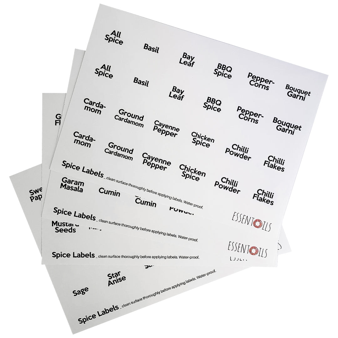 Herb & Spice Jar Labels - Kitchen - Set of 100 Adhesive Vinyl Labels - essentoils.co.za