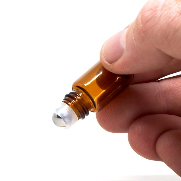 2ml Amber Glass Roller Bottles with Silver Cap - Pack of 5 - essentoils.co.za