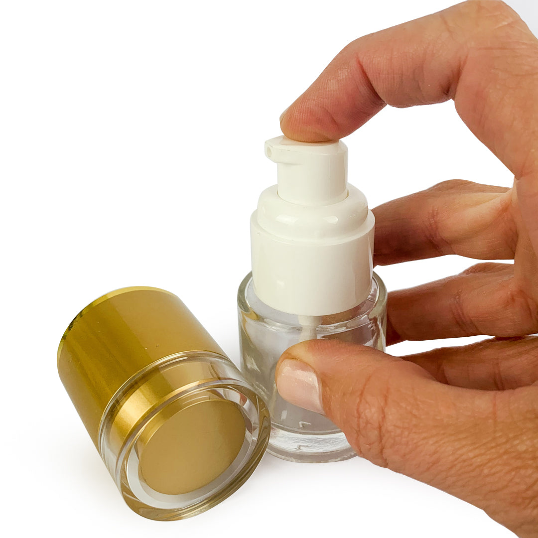 Clear Glass Serum Bottle with Gold Pump - 30ml & 60ml - essentoils.co.za