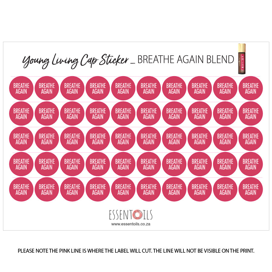 Young Living Cap Stickers - Blends - Sheets of 50 - Breathe Again - essentoils.co.za