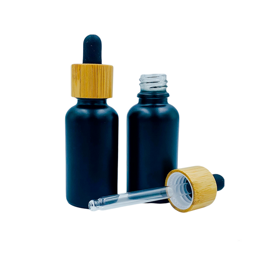 Matt Black Glass Bottle with Bamboo Dropper - 10ml, 20ml & 30ml - 30ml - essentoils.co.za