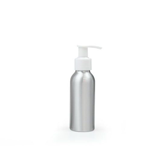100ml Silver Aluminium Bottle with White Pump (24/410) - essentoils.co.za