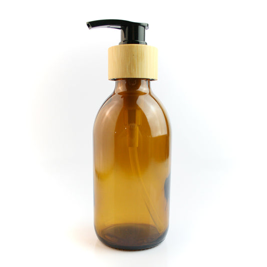 200ml Amber Glass Bottle with Bamboo Pump Top