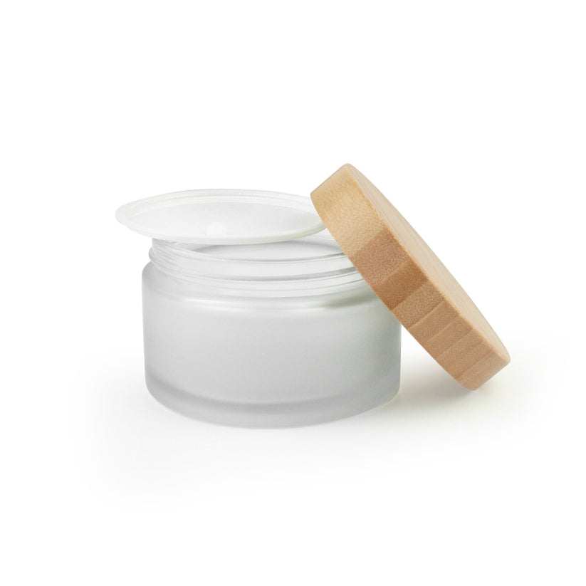 Frosted Glass Jar with Bamboo Lid 50ml, 100ml, 200ml essentoils.co.za