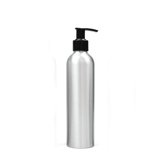 250ml Silver Aluminium Bottle with Black Pump (24/410) - essentoils.co.za