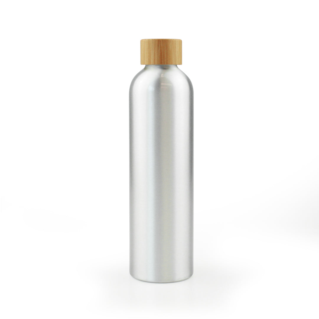 250ml Silver Aluminium Bottle with Bamboo Cap (24/410) - essentoils.co.za