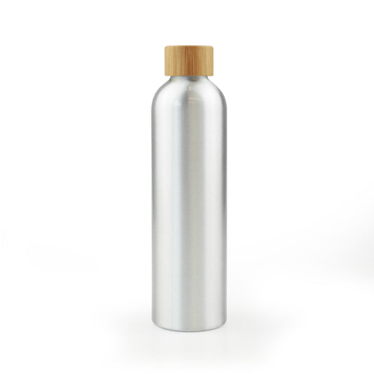 250ml Silver Aluminium Bottle with Bamboo Cap (24/410) - essentoils.co.za