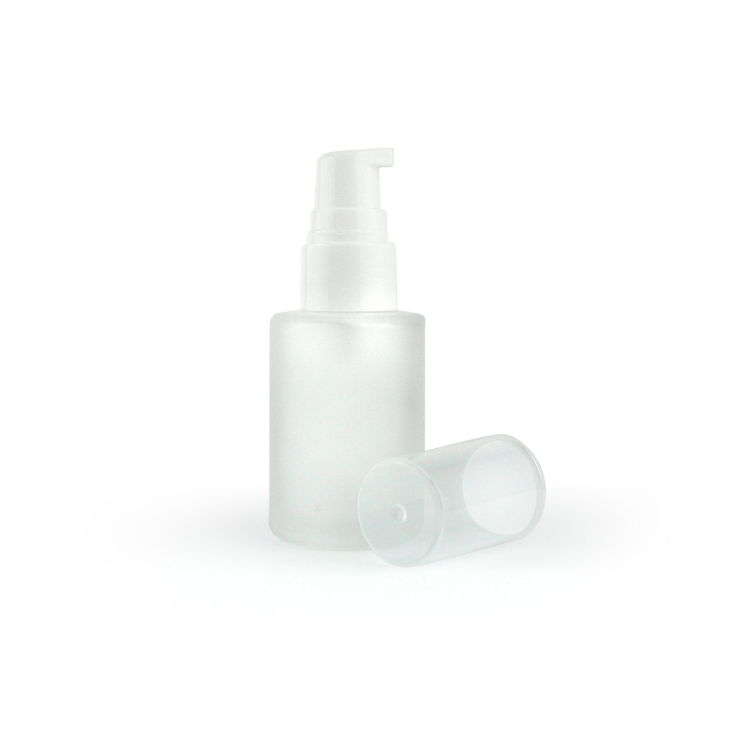 50ml & 30ml Frosted Glass Flat Shouldered Bottle with White Serum Top