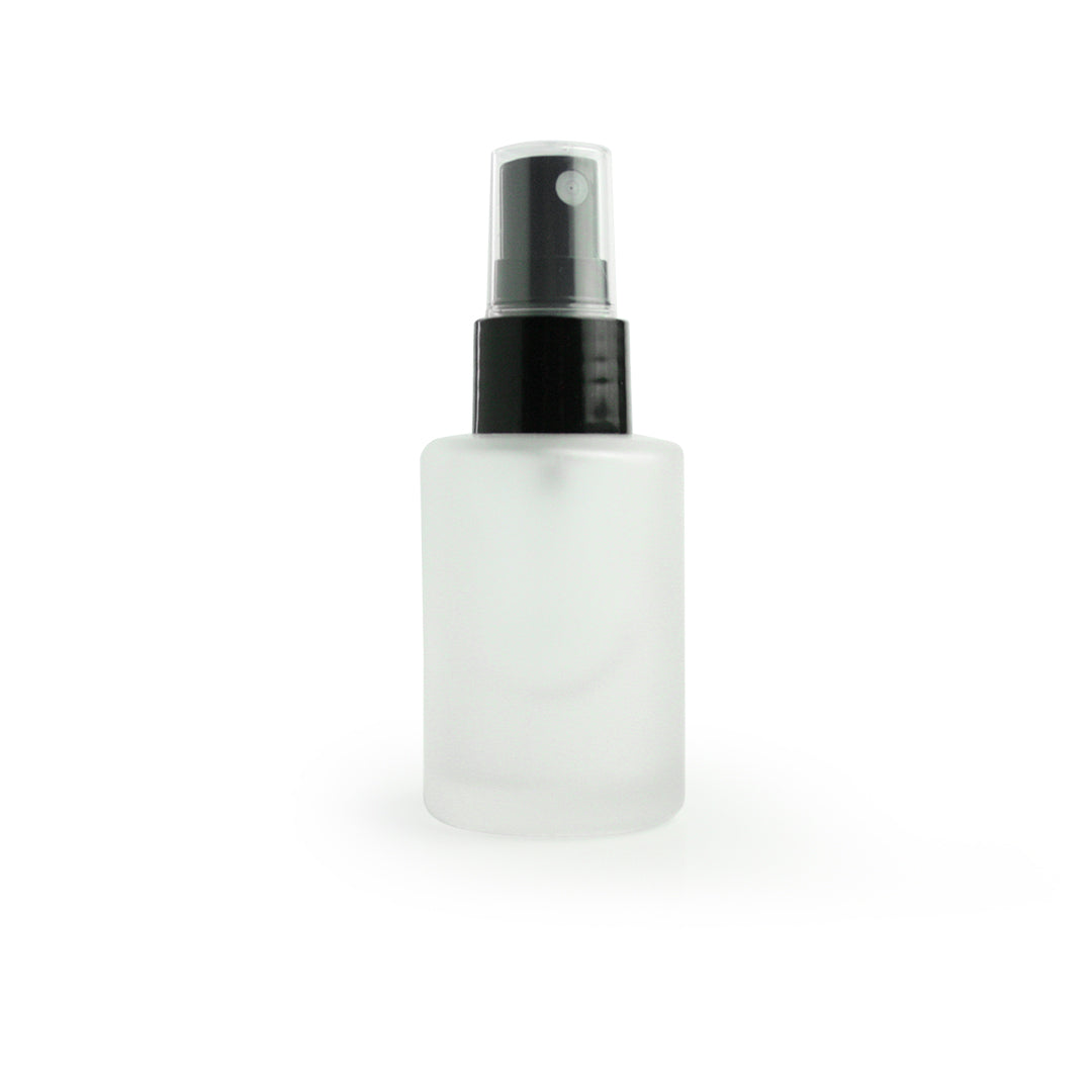 30ml & 50ml Frosted Glass Flat Shouldered Bottle with Black Spray Top