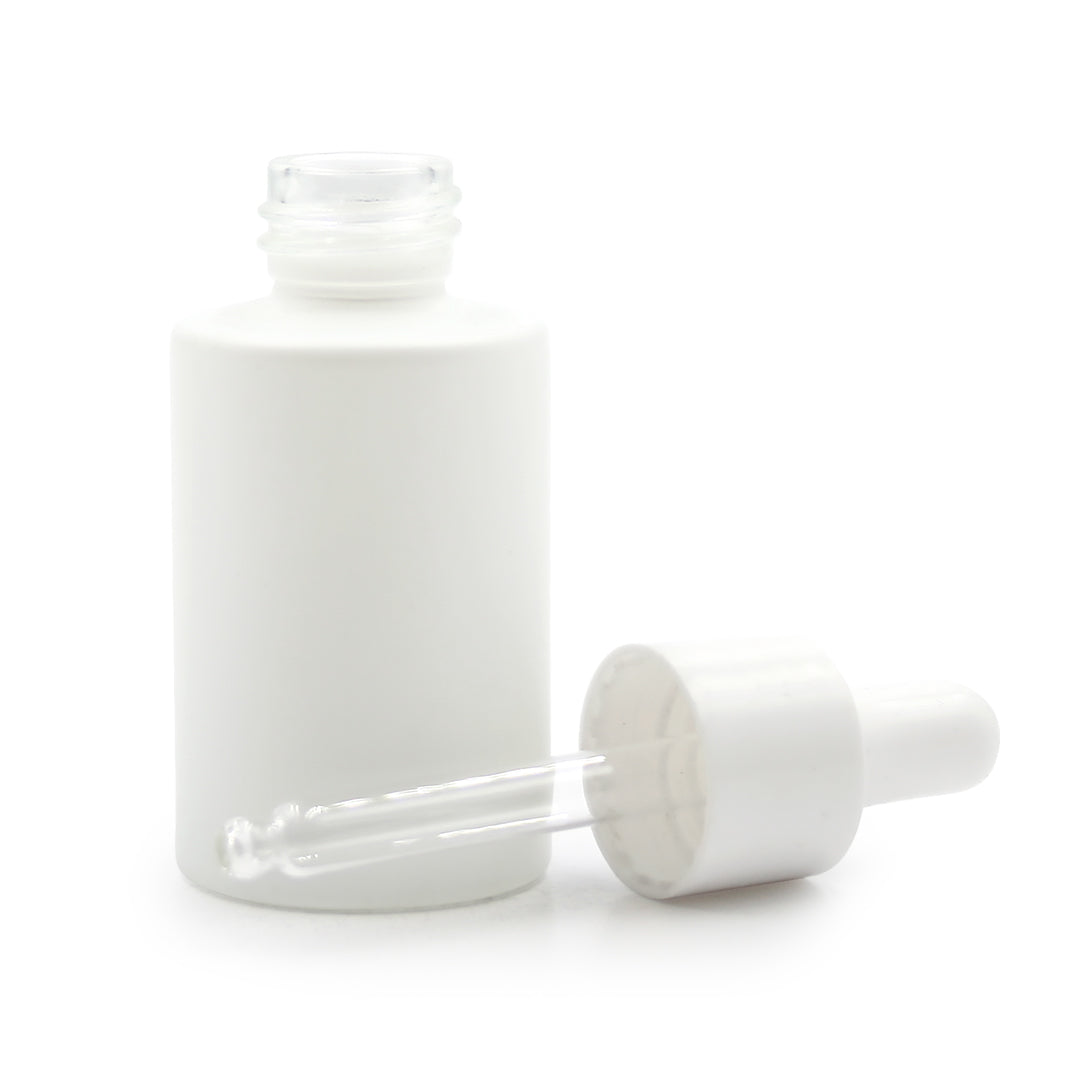 Matte White 30ml Glass Bottle with Matching Dropper