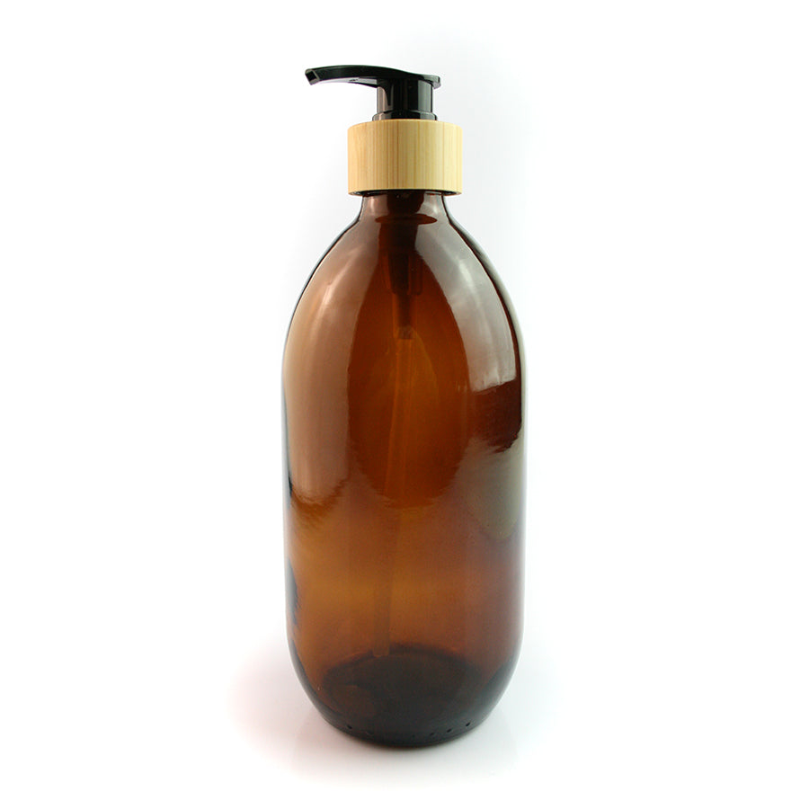 500ml Amber Glass Bottle with Bamboo Pump Top
