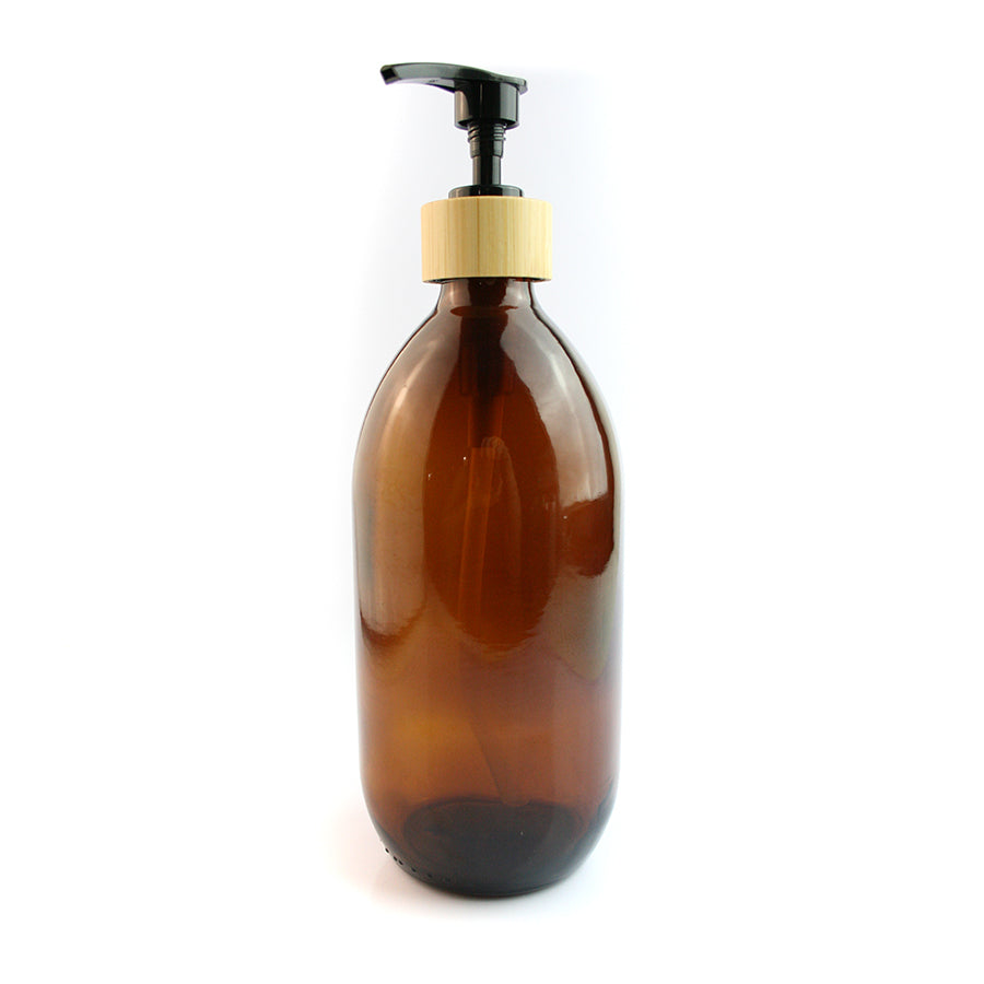 500ml Amber Glass Bottle with Bamboo Pump Top