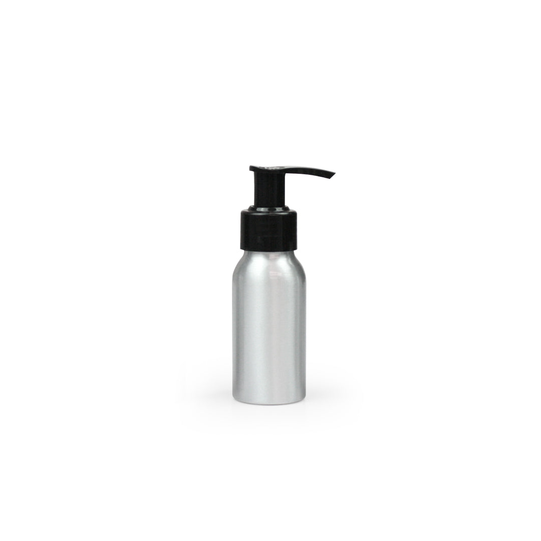 50ml Silver Aluminium Bottle with Black Pump (24/410) - essentoils.co.za