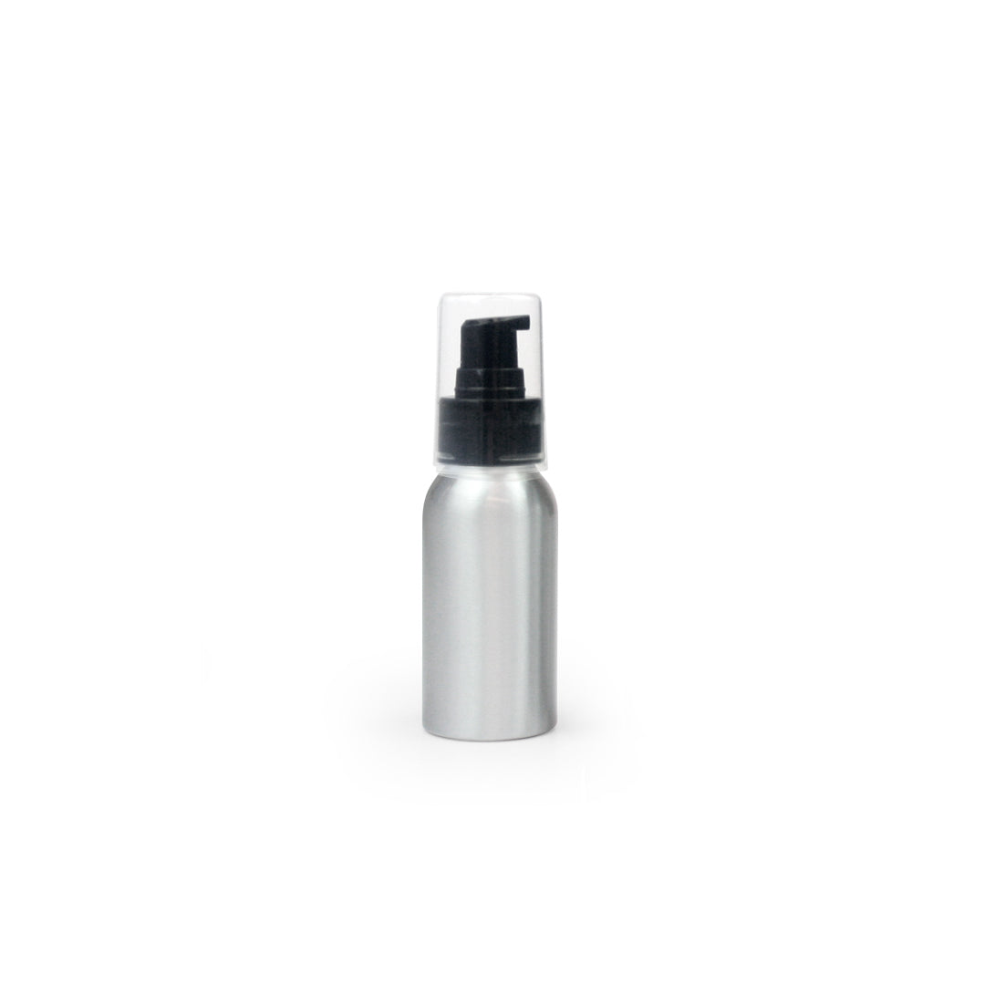50ml Silver Aluminium Bottle with Black Serum Pump (24/410) - essentoils.co.za