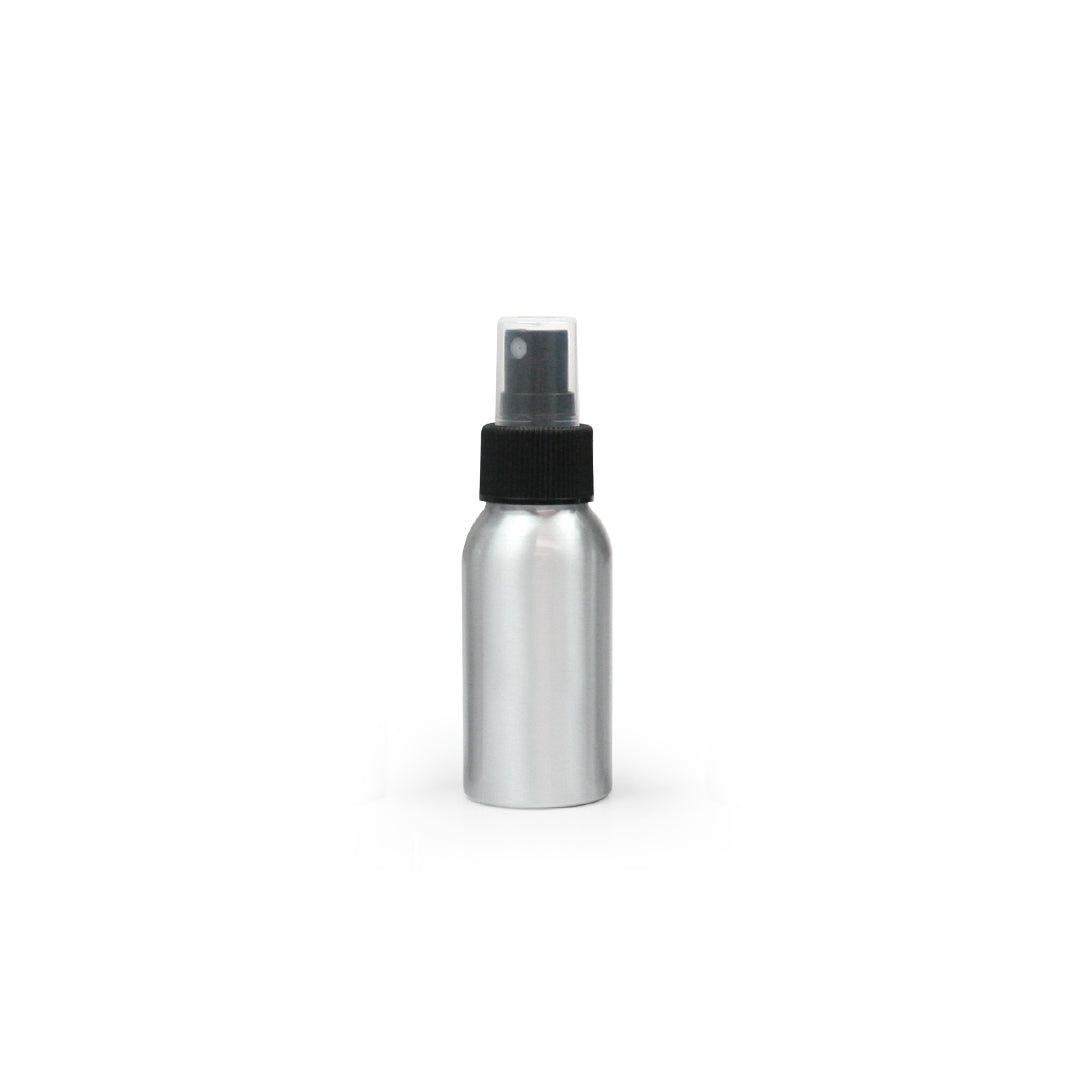 50ml Silver Aluminium Bottle with Black Mist Spray (24/410) - essentoils.co.za