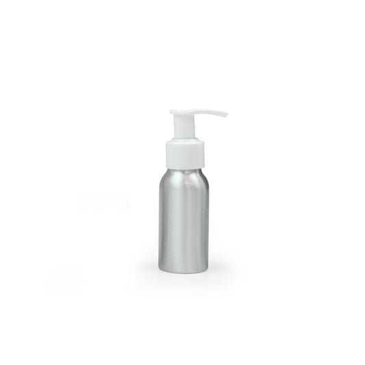 50ml Silver Aluminium Bottle with White Pump (24/410) - essentoils.co.za