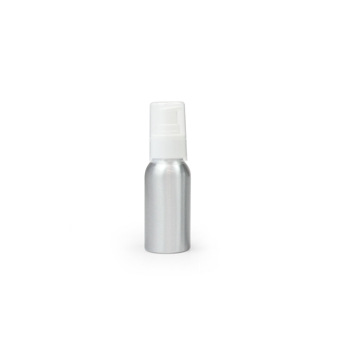 50ml Silver Aluminium Bottle with White Serum Pump (24/410) - essentoils.co.za