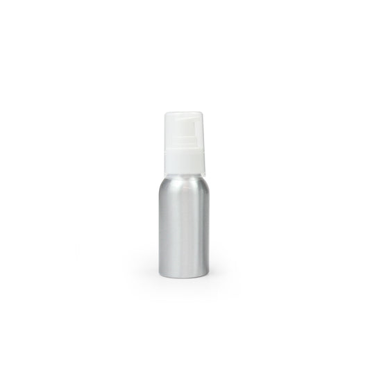 50ml Silver Aluminium Bottle with White Serum Pump (24/410) - essentoils.co.za