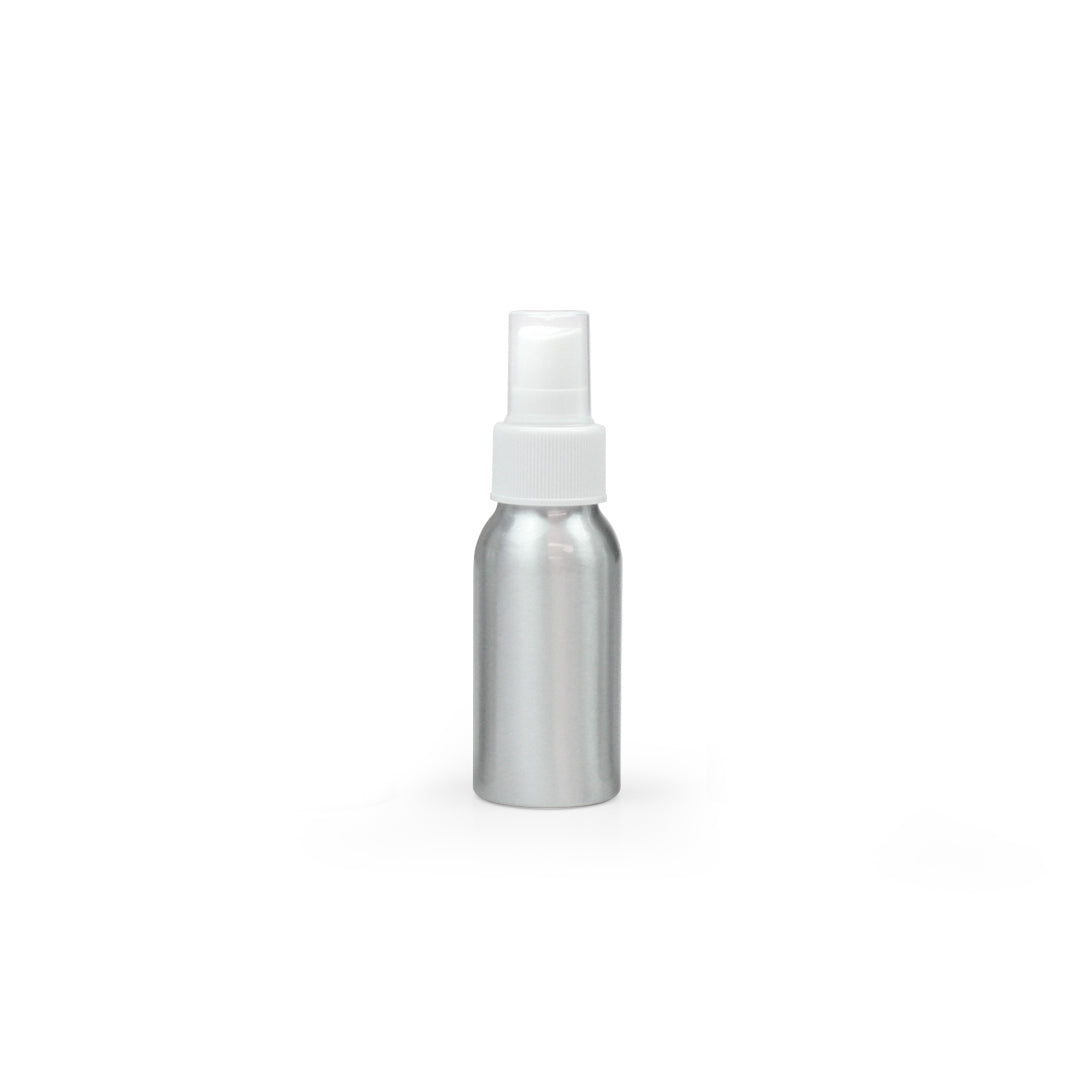 50ml Silver Aluminium Bottle with White Mist Spray (24/410) - essentoils.co.za
